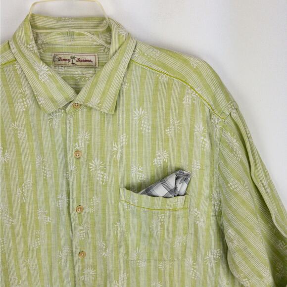 Tommy Bahama Linen Button-Up Men's XL Long Sleeve Green White Pineapples - Picture 5 of 13